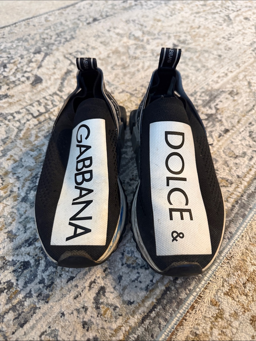 Dolce & Gabbana Kids Black and White Logo Slip-On Sneakers